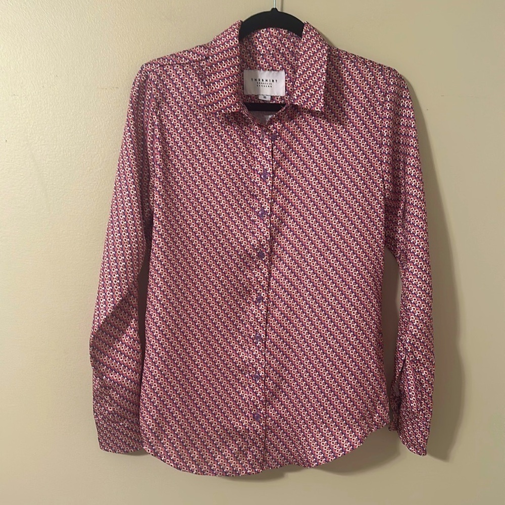 The Shirt by Rochelle Behrens Button Down Geometric Print Top Sz XS Chic Office